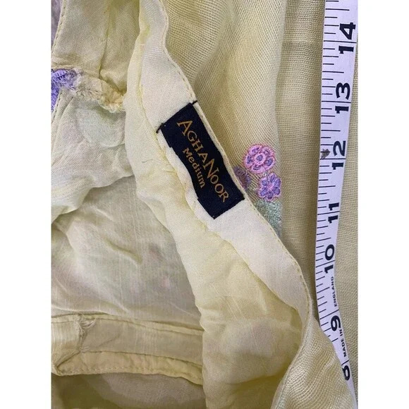 Agha Noor Afghanoor Yellow & Purple Embroidered Dress Size Medium Floral Lined - Picture 3 of 10